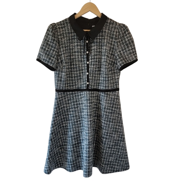 NEW KARL LAGERFELD Paris Tweed Boucle A Line Dress Sz 12 Crystal Teal Luxury - Picture 5 of 12